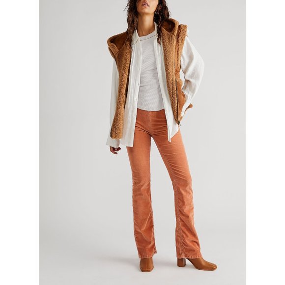 Free People Pants - FREE PEOPLE Jenny High Rise Cord Slim Flare Jeans / Cognac